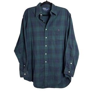 Polo Ralph Lauren Plaid Button Down Shirt Medium Green Navy Blackwatch Cotton